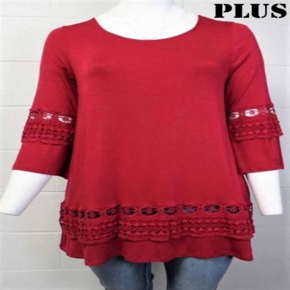 Women's 3/4 Bell Sleeve Top Crochet Detail/Legging